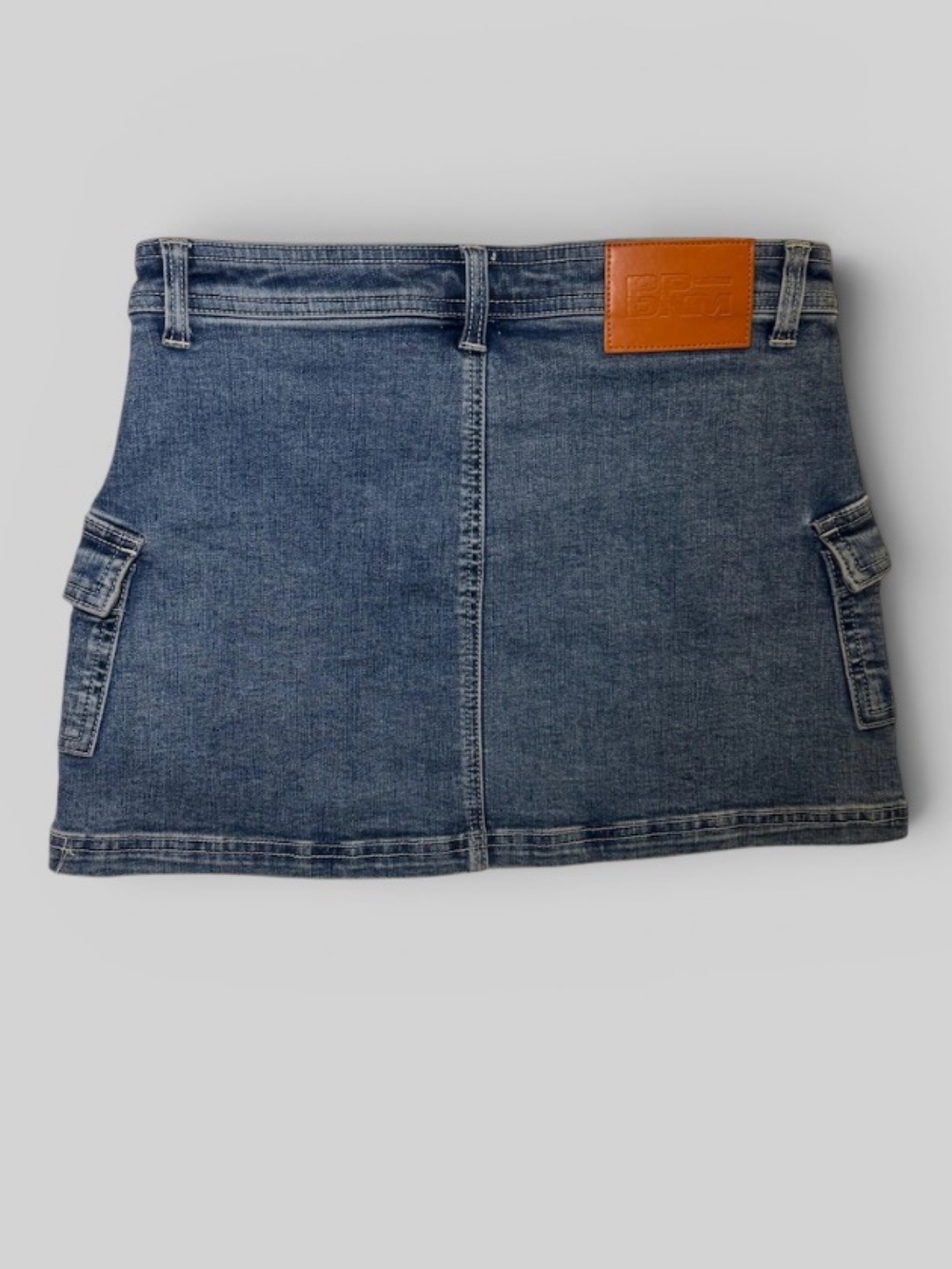 Princess Polly Denim Cargo Mini Skirt Blue Low Rise Utility Pocket Stretch Sz 2 - Picture 2 of 7